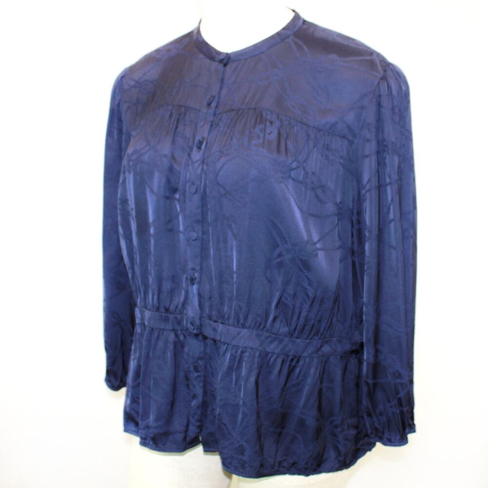 Rye Grass Plus Vintage Blue Victorian 100% Rayon Top Tunic Blouse Button Size 3X